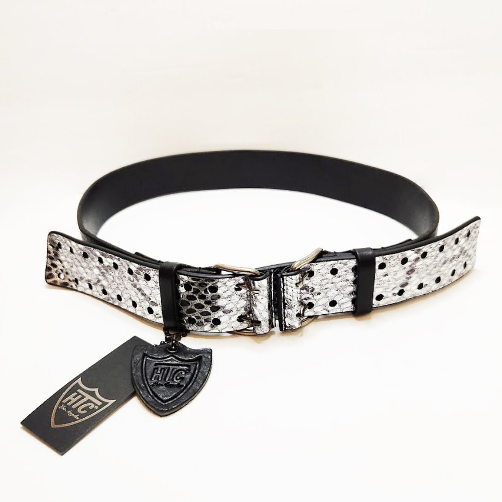 HTC Isabel Printed Double Buckle Y2K Emo Metallic Silver Belt